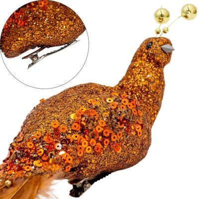 19. DECORATIVE BIRD ON A CLIP 38CM BROWN COPPER