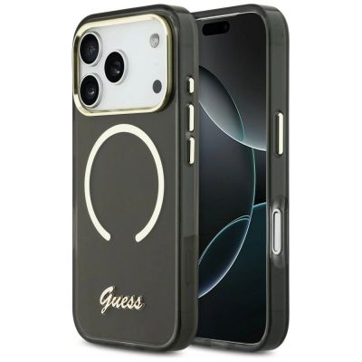 Guess IML Script Metal MagSafe Case for iPhone 17 Pro Max - Black