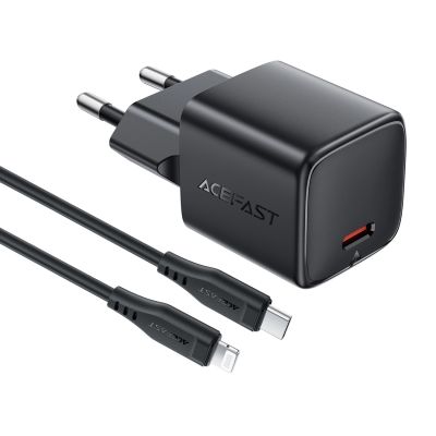 13. Acefast A118 30W GaN USB-C Wall Charger with 1.2m USB-C to Lightning Cable - Black