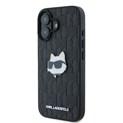 2. Karl Lagerfeld Monogram Choupette Head Pin iPhone 16 Case - Black