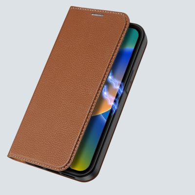 6. Dux Ducis Skin X2 case for iPhone 14 Plus case with magnetic flap brown