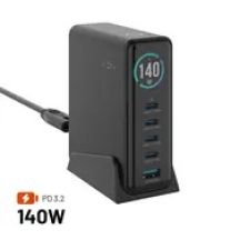 Fixed GaN 140 Charger, 1× USB-A, 4× USB-C, 5 A (FIXCG140D-4C1A-BK)