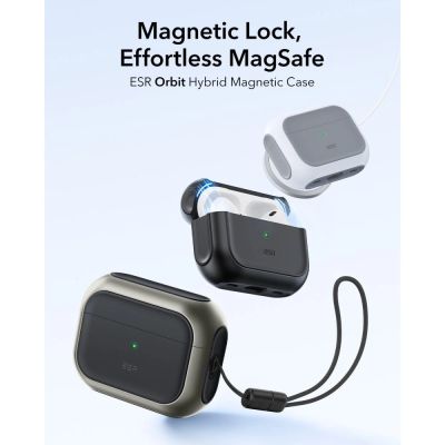 2. ESR Orbit HaloLock MagSafe Case for AirPods Pro 3 - Gray & Black