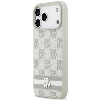 9. DKNY Checkered with Printed Stripes Case for iPhone 17 Pro Max - Beige