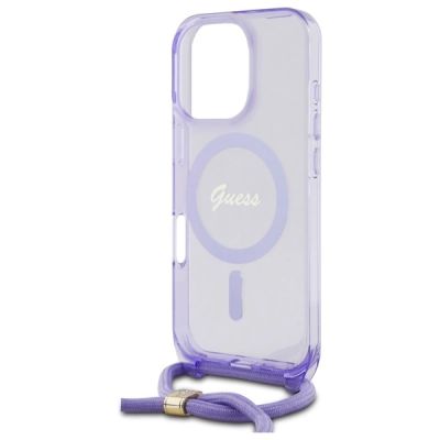 5. Guess Crossbody Cord Script MagSafe Case for iPhone 16 Pro - Purple