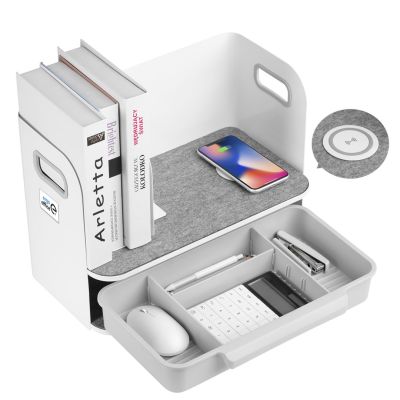 Ergo Office Desk Organizer with Drawer and Wireless Charger, White, Max. 10kg, ER-441