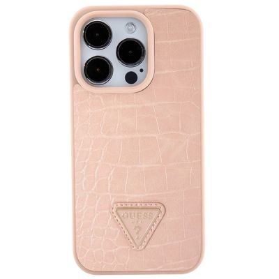 3. Guess Croco Triangle Metal Logo case for iPhone 15 Pro - pink