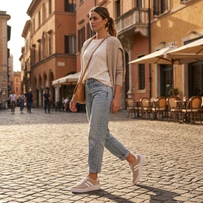 9. Beige leather sneakers Remonte Rieker D3E00-60
