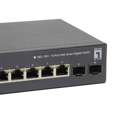 5. LevelOne GEP-1051 Switch - Intelligent - 8 x 10/100/1000 (PoE+) + 2 x Gigabit SFP - Desktop, Rack-Mount - PoE+ (70W)