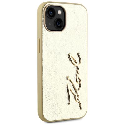 4. Karl Lagerfeld Wrinkled Metal Signature iPhone 15 Case - Gold