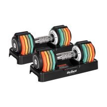 Automatically adjustable cast iron dumbbells, set of 2 x 5 kg, increments of 1 kg, REBEL ACTIVE