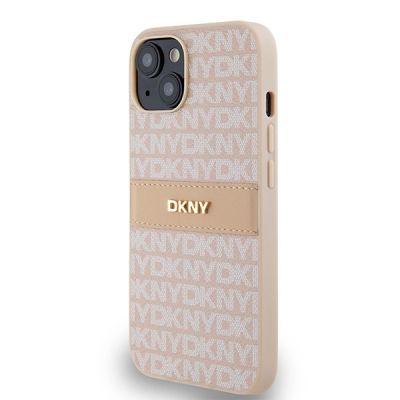 2. DKNY Leather Mono Stripe & Metal Logo case for iPhone 15 / 14 / 13 - pink