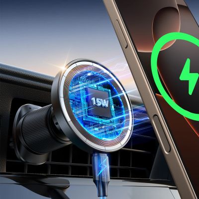 7. Joyroom JR-ZS502 MagSafe Compatible Car Holder with Wireless Charger for Air Vent/Dashboard - Black