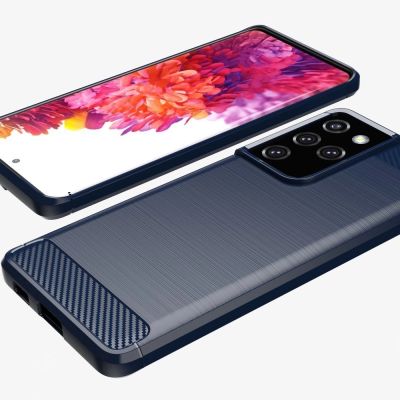 5. Carbon Case Flexible Cover TPU Case for Samsung Galaxy S21 Ultra 5G blue