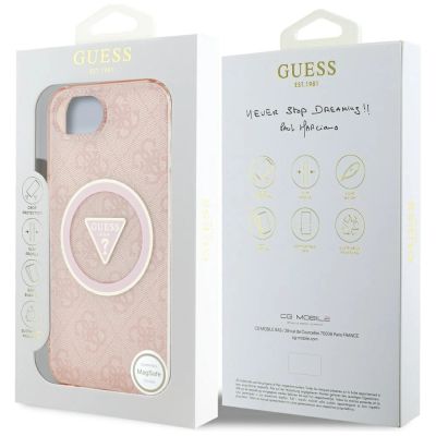 8. Guess IML Metal Glitter 4G Circle Triangle MagSafe case for iPhone 16e - pink