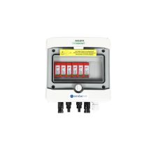 Hermetic IP65 EMITER DC connection switchboard with Dehn 1000V type 2 DC surge arrester, 2x PV string, 2x MPPT