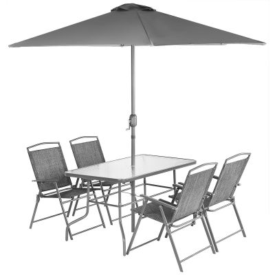 GARDEN FURNITURE SET TABLE 4 CHAIRS AND GRAY UMBRELLA