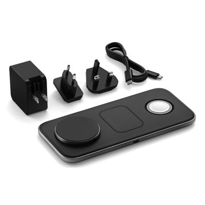 3. Satechi Qi2 Trio Wireless Charging Pad - magnetic wireless charger for three devices (AppleWatch 5W, AirPods 5W, Qi2 15W), 1m cable, 45W wall charger and interchangeable UK and EU plugs included (space gray)