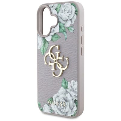 6. Guess Grained Roses Big 4G Logo iPhone 16 Case - Purple