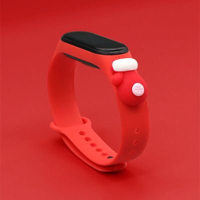 2. Strap Xmas for Xiaomi Mi Band 3 / 4 Christmas Silicone Strap Bracelet with Glove - Red