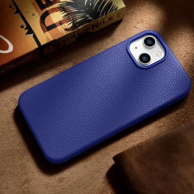 15. iCarer Litchi Premium Leather Case iPhone 14 Plus Magnetic Leather Case with MagSafe Dark Blue (WMI14220711-DB)