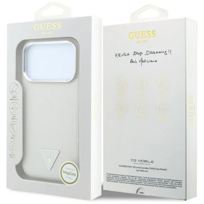 8. Guess Grained Triangle Logo MagSafe Case for iPhone 18 Pro Max / 17 Pro Max - Beige