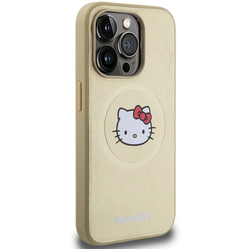 4. Hello Kitty Leather Kitty Head MagSafe case for iPhone 15 Pro Max - gold
