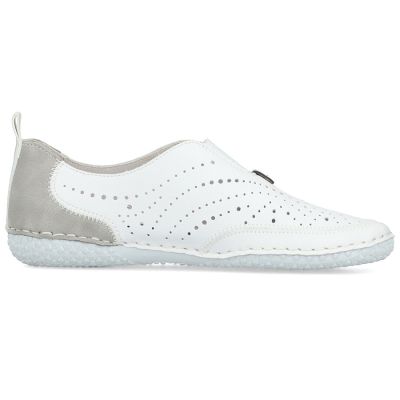 2. Women's leather openwork slip-on shoes, white Rieker 43663-80