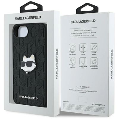 8. Karl Lagerfeld Monogram Choupette Head Pin iPhone 16e Case - Black