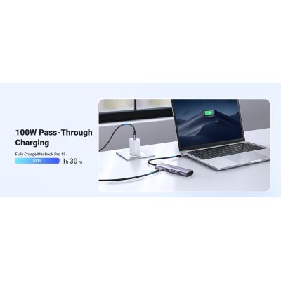 10. Ugreen Multifunctional 5-in-1 HUB USB-C - HDMI 1.4 / 3 x USB-A / USB-C PD 100W CM511 - Gray