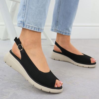 7. Women's black textile wedge sandals Vinceza 97303