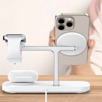 8. Tech-Protect QI15W-A45 3in1 Wireless Charger with MagSafe for Apple Devices - White