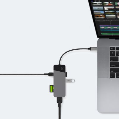 2. GREEN CELL HUB USB-C ADAPTER GC CONNECT 7IN1 (3XUSB 3.1, HDMI 4K 60HZ, USB-C PD 85W, MICROSD/SD)