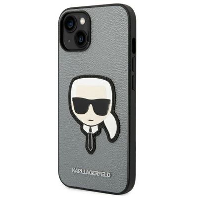 2. Karl Lagerfeld Saffiano Karl's Head Patch case for iPhone 14 - silver