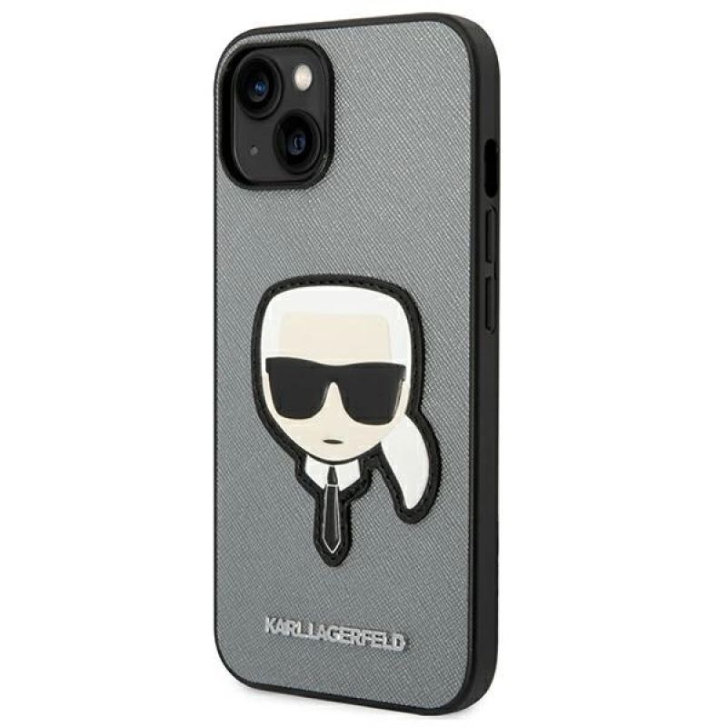 2. Karl Lagerfeld Saffiano Karl's Head Patch case for iPhone 14 - silver