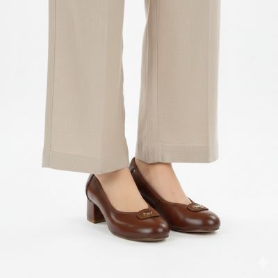 5. Women's pumps, brown block heels, Potocki SZ12788