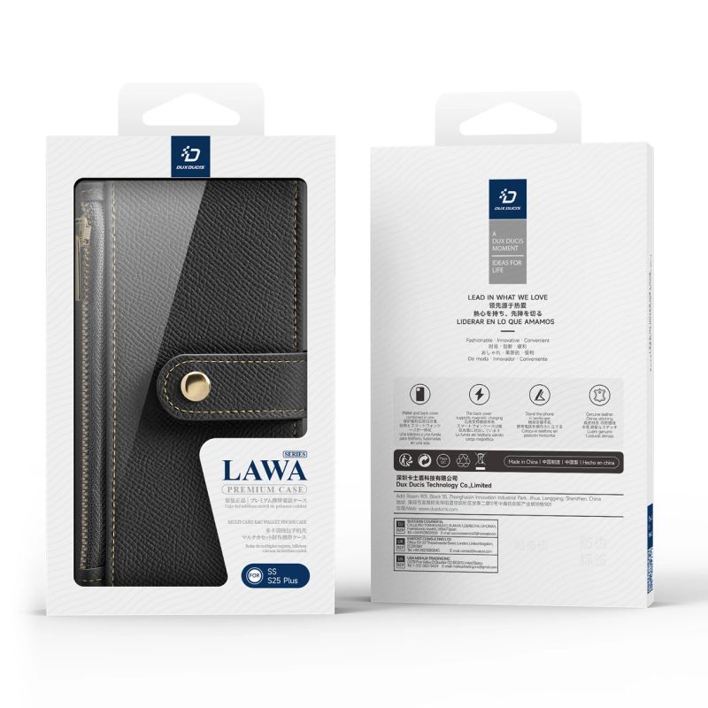 13. Dux Ducis Lawa Leather Case for Samsung Galaxy S25+ with Detachable Magnetic Wallet - Black