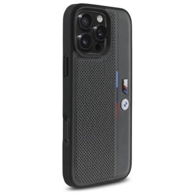 4. BMW M Perforated Tricolor Detail Line iPhone 16 Pro Max Case - Dark Gray
