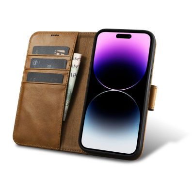 2. iCarer Oil Wax Wallet Case 2in1 Cover iPhone 14 Pro Anti-RFID Leather Flip Case Brown (WMI14220722-TN)