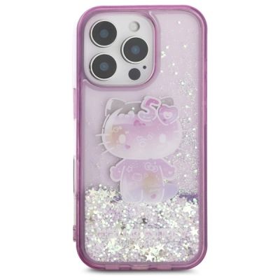 3. Hello Kitty Liquid Glitter 50TH Anniversary Party iPhone 16 Pro Max Case - Purple
