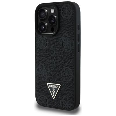2. Guess Grained Hot Stamp Peony Triangle Logo MagSafe Case for iPhone 16 Pro - Black