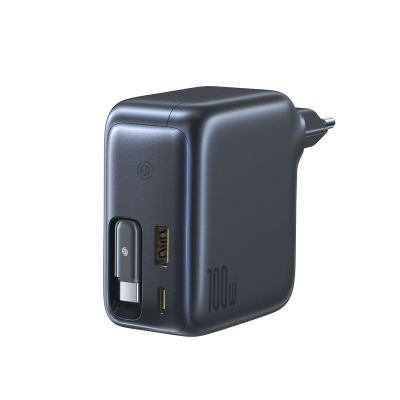 2. Baseus EnerCore CJ11 100W Wall Charger with USB-A and USB-C Ports and Retractable USB-C Cable - Black