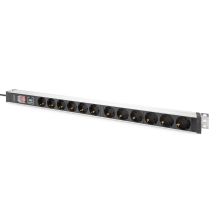 Digitus Power strip with aluminum profile, with switch and surge protection, 12 sockets with protective contacts, power cord