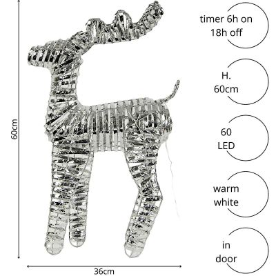 10. REINDEER DECORATION 60 CM 60 LED SILVER