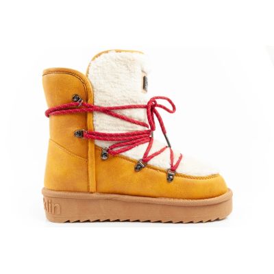 13. D.Franklin women's winter snow boots, fashionable fur lining, mustard color