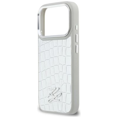 6. Karl Lagerfeld Croco KL Script Logo MagSafe Case for iPhone 17 Pro - Silver