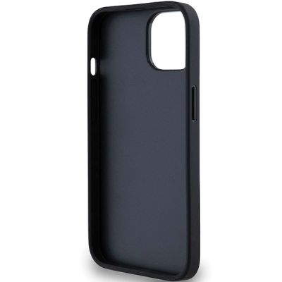 7. DKNY Leather Mono Stripe & Metal Logo Case for iPhone 15 Plus / 14 Plus - Black