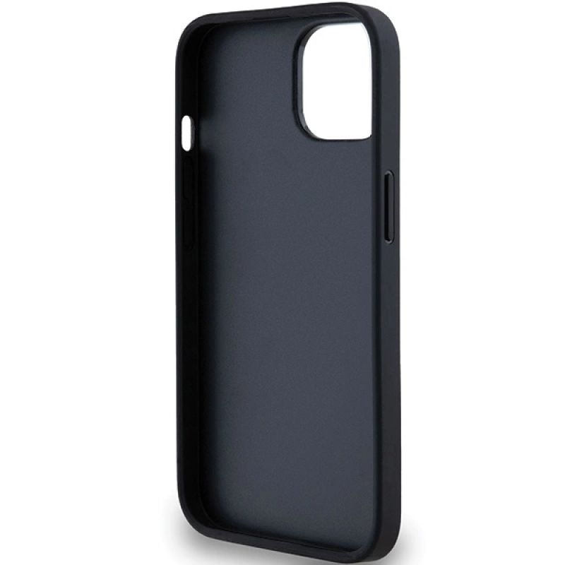 7. DKNY Leather Mono Stripe & Metal Logo Case for iPhone 15 Plus / 14 Plus - Black