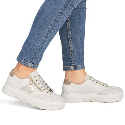 6. Women's leather platform sneakers in beige Rieker M1912-80