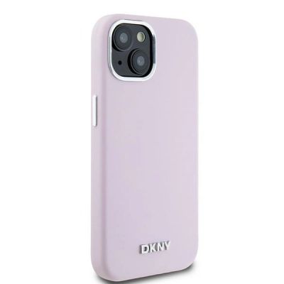 4. DKNY Liquid Silicone Small Metal Logo MagSafe Case for iPhone 15 Plus / 14 Plus - Pink